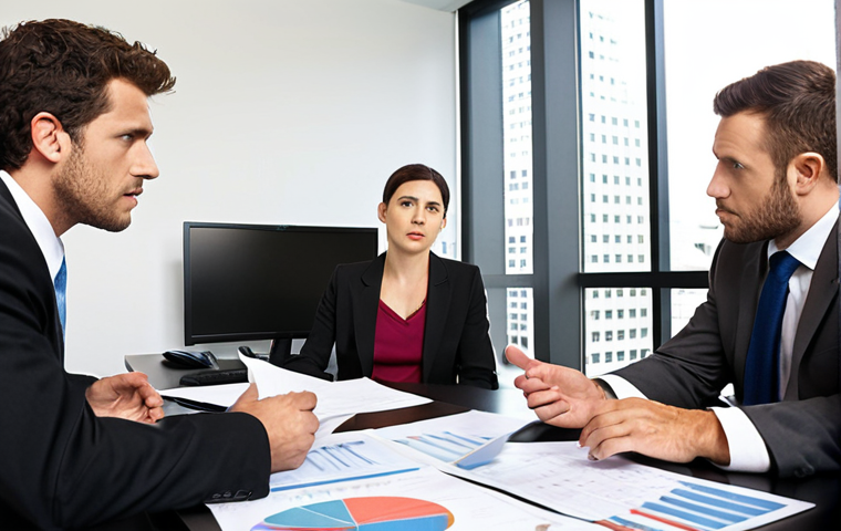 **Prompt:** A bustling negotiation scene between labor representatives and company management in a modern office. Focus on the body language suggesting intense discussion, strategic document placement on the table, and a sense of high stakes. Include elements of industry data charts and legal documents subtly in the background. Depict a certified labor professional skillfully mediating, balancing interests, and employing effective communication techniques. Realism, detailed faces, professional attire, bright natural light. Style: realistic, corporate photography.