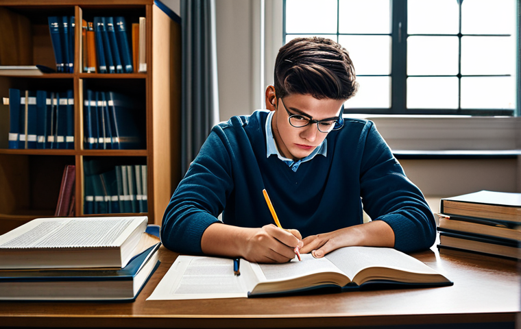 노무사 시험 준비를 위한 학원 선택 팁 - Focused Study Session**

"A student, fully clothed in comfortable attire, diligently studying labor ...