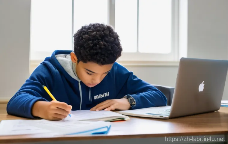 공인노무사 시험 합격을 위한 필수 팁 - **Prompt:** A young adult, gender-neutral student, sits at a clean, well-lit study desk, intently re...