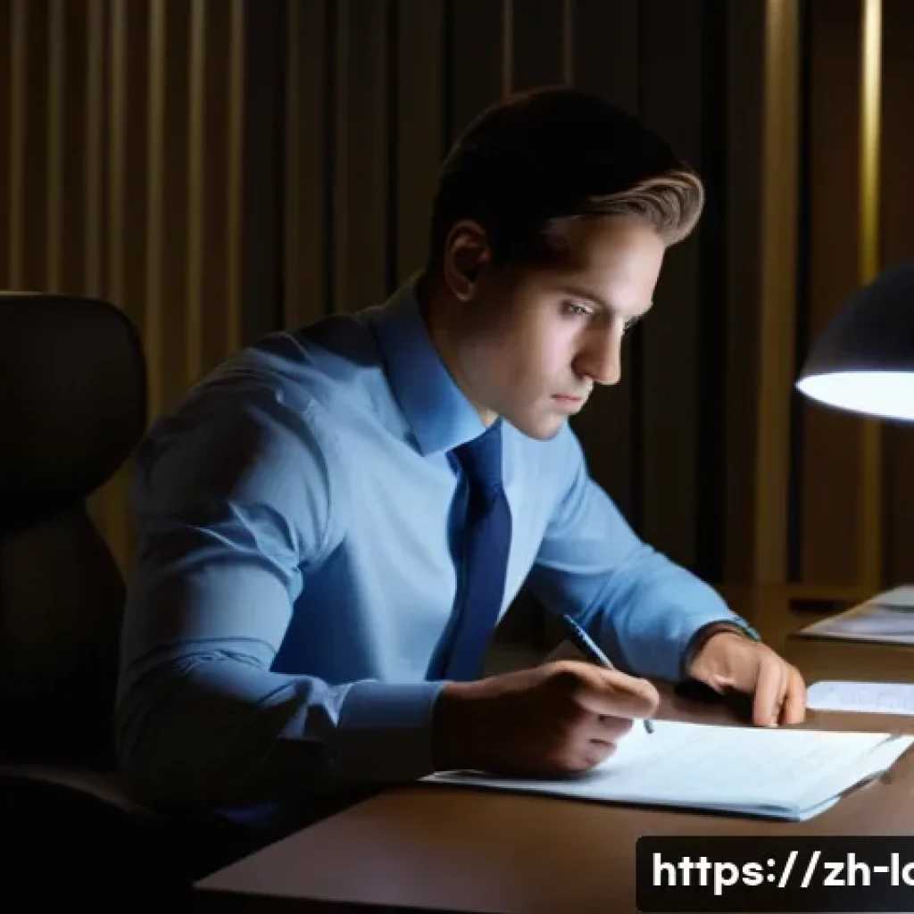 노동법 관련 자주 묻는 질문 - A determined and focused young professional, dressed in smart business attire, diligently works at a...