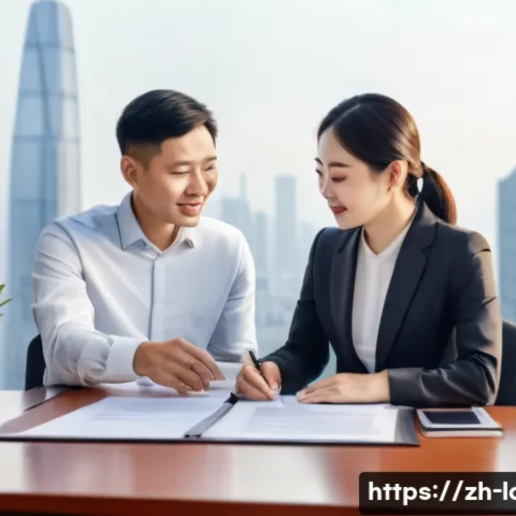 노무사와 근로계약 검토 사례 - A modern office scene featuring a professional Chinese HR manager and a young employee carefully rev...