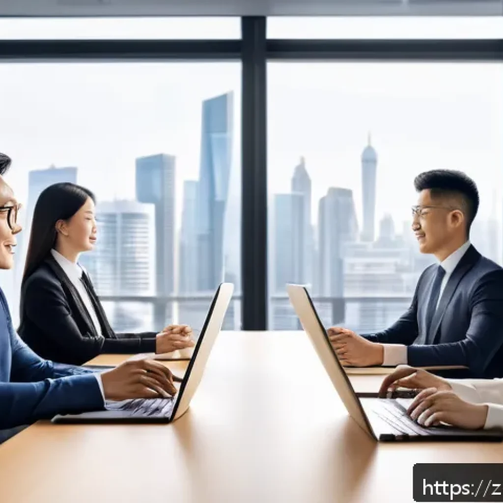 노무사 시험의 기출 경향 변화 - A modern office scene depicting a diverse group of professionals engaged in a remote work meeting vi...