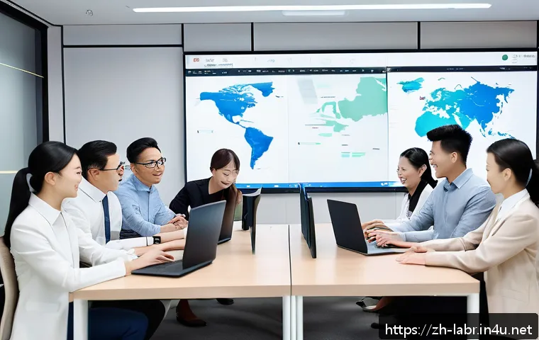 노무사의 팀워크와 협업 사례 - A modern Chinese office environment showing a diverse team of professionals collaborating around a l...